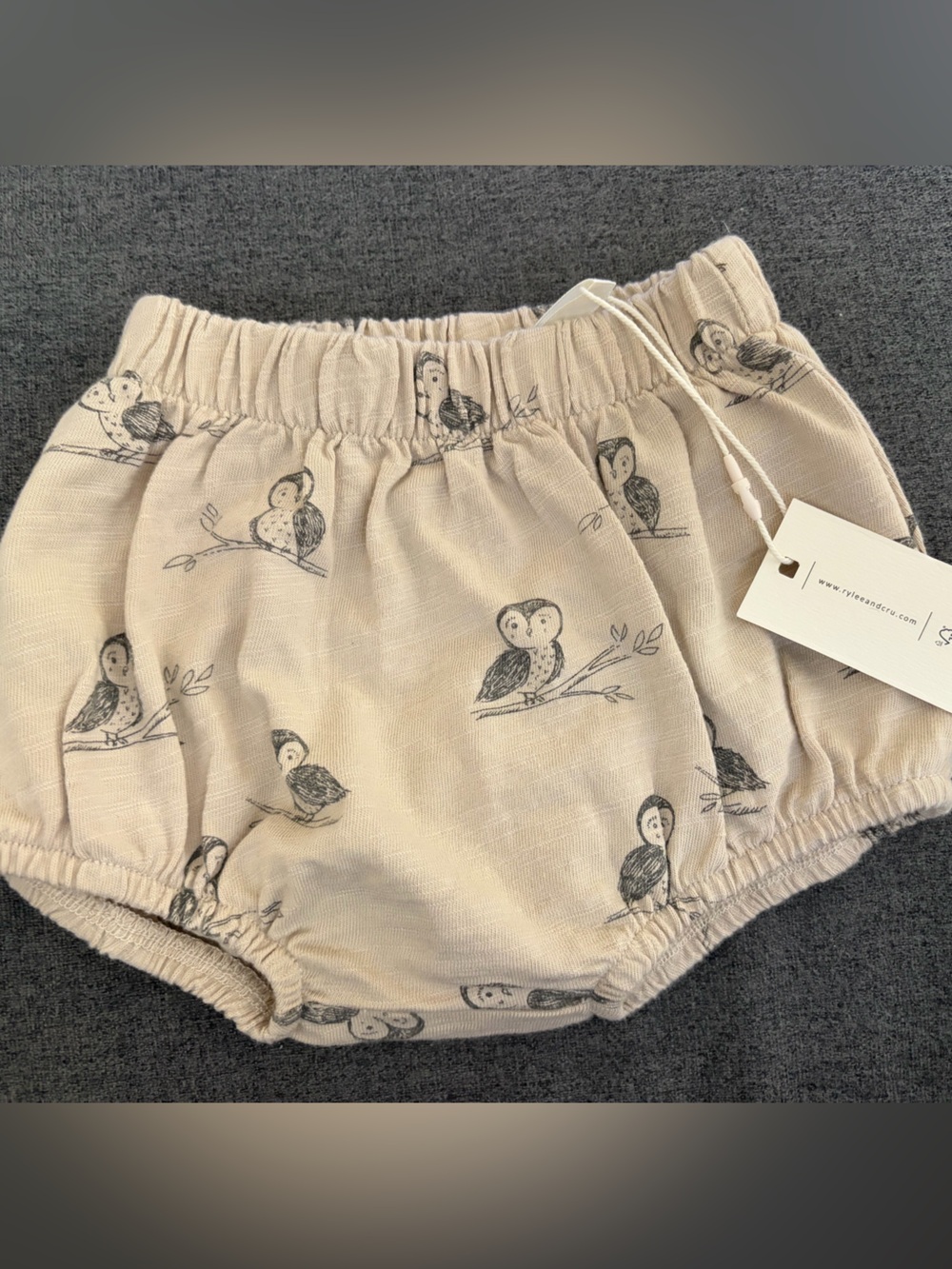 Rylee + Cru Cream Shorts with Black Owl Sketches